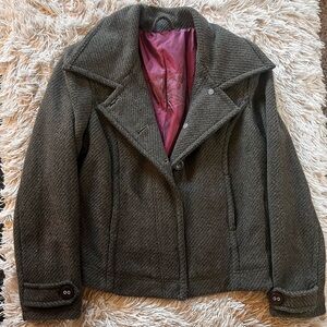 BKE Women’s Tweed Pea Coat in Dark Green; Wool Blend